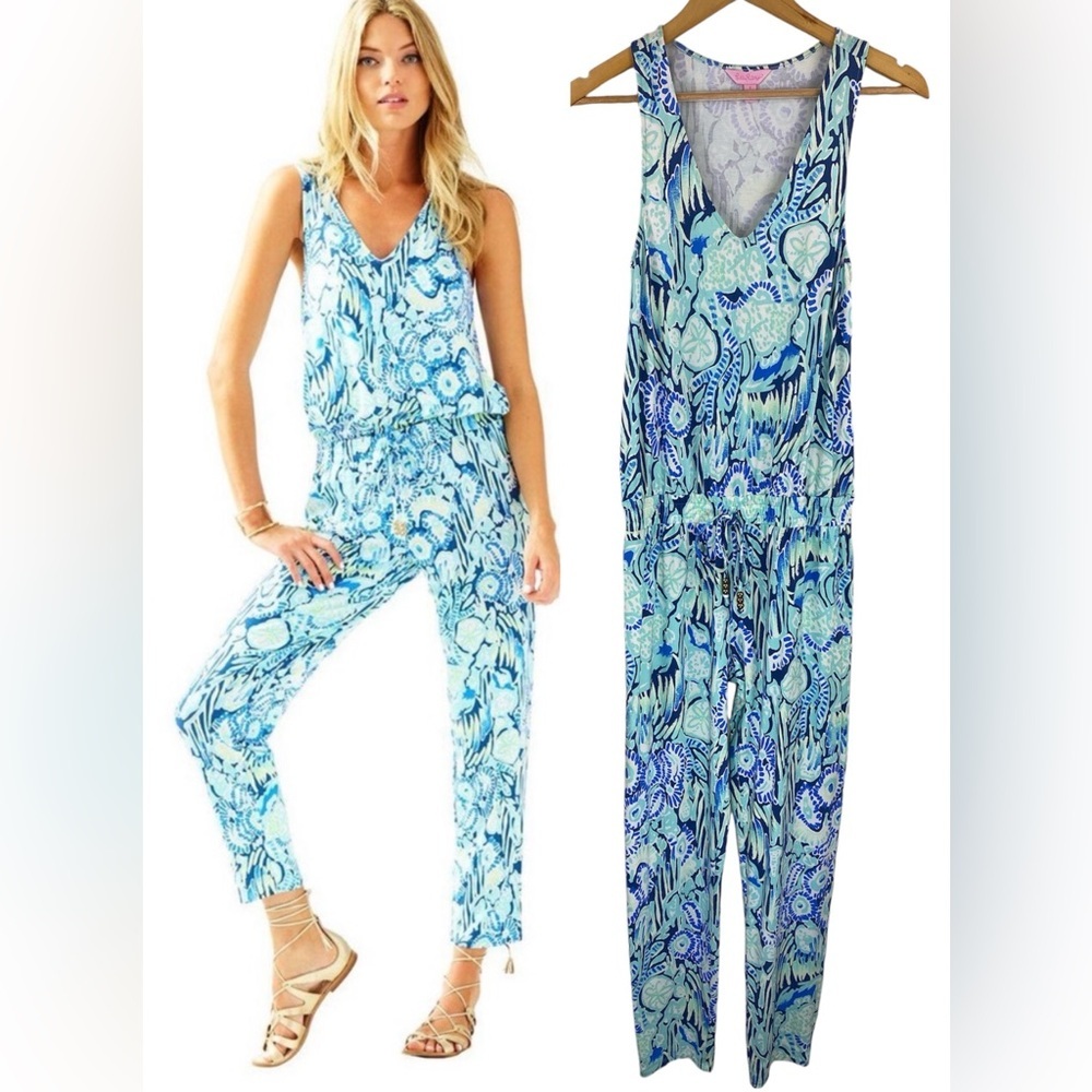Lilly Pulitzer Paulina Jumpsuit elastic waist tank stretch jersey size small